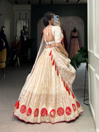 Lorenvalley Off White Pure Shimmer With Weaving Work with Mirror And Beads (Moti) Hand Work Lehenga Choli