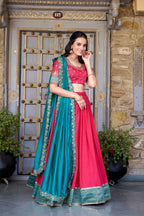 Lorenvalley Pink Vichitra Silk Zari Weaving Work Lace Border Belt with Sequins Lace Touch Up Lehenga Choli with Dupatta