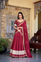 Lorenvalley Rust Vichitra Silk Zari Weaving Work Lace Border Belt with Sequins Lace Touch Up Lehenga Choli with Dupatta