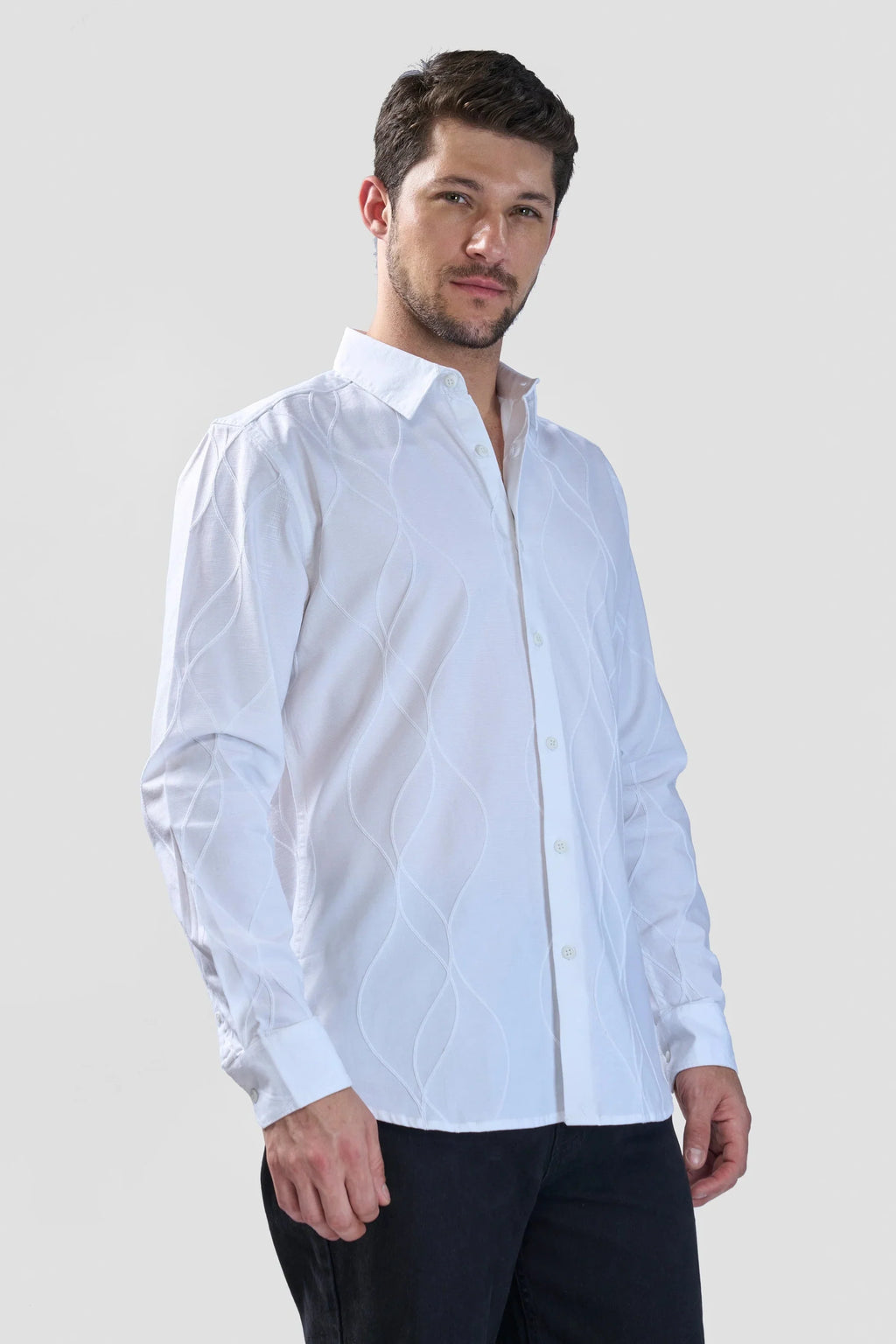 Xkind White Embroidery Full Sleeve Shirt