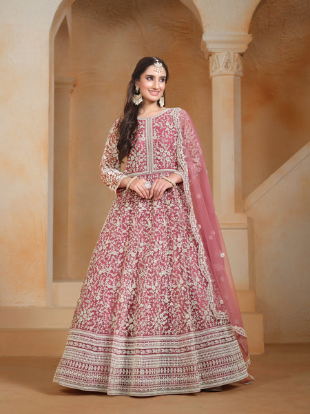Anaita Pink Embroidered Net Anarkali Suit