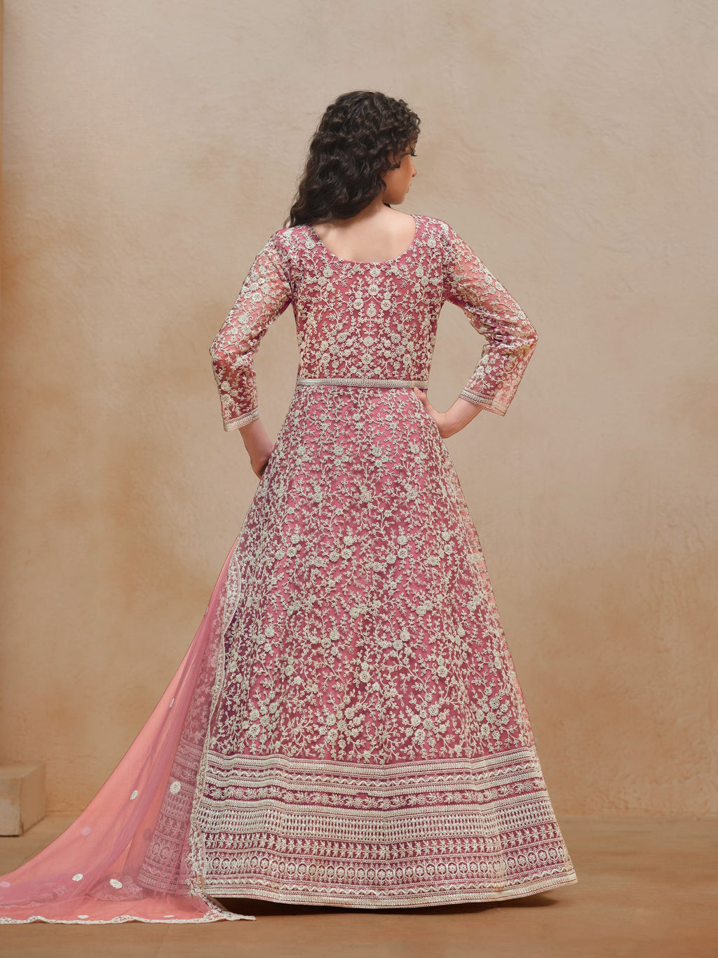 Anaita Pink Embroidered Net Anarkali Suit - Distacart