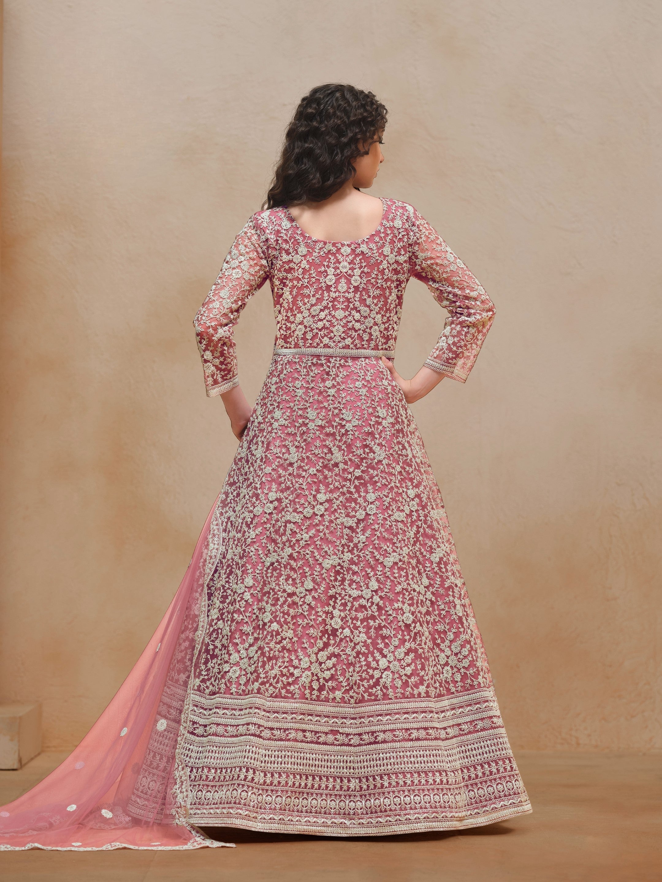 Anaita Pink Embroidered Net Anarkali Suit - Distacart