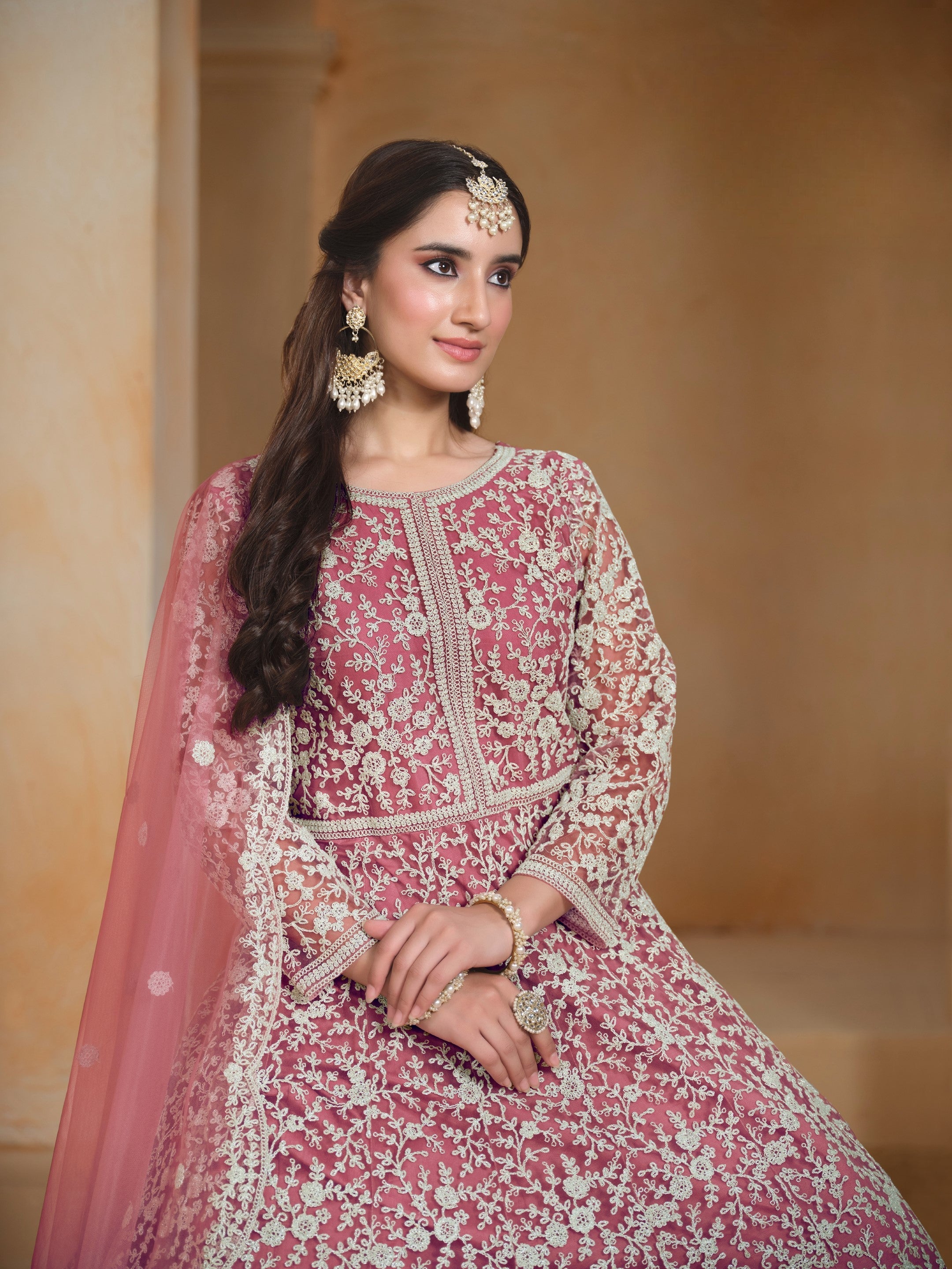 Anaita Pink Embroidered Net Anarkali Suit - Distacart