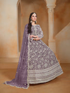 Anaita Lavender Embroidered Net Anarkali Suit - Distacart