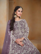 Anaita Lavender Embroidered Net Anarkali Suit - Distacart