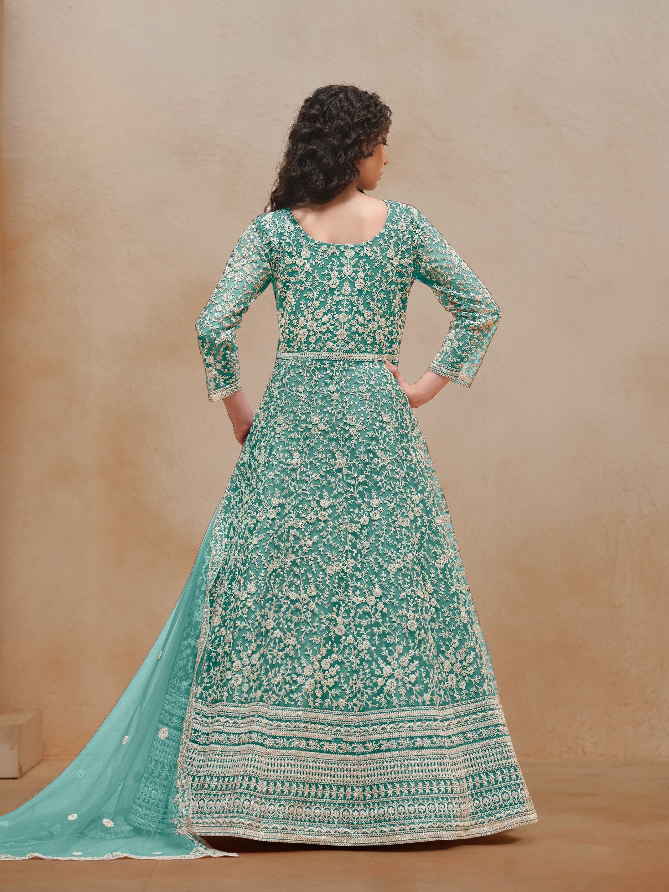 Anaita Sea Green Embroidered Net Anarkali Suit - Distacart