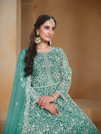 Anaita Sea Green Embroidered Net Anarkali Suit - Distacart