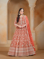 Anaita Orange Embroidered Net Anarkali Suit - Distacart