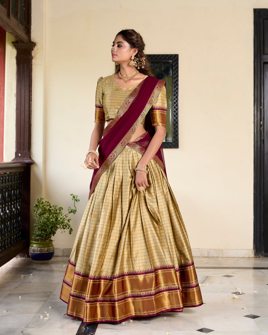 Lorenvalley Chiku Cotton Silk Weaving Work With Paithani Concept Lehenga Choli
