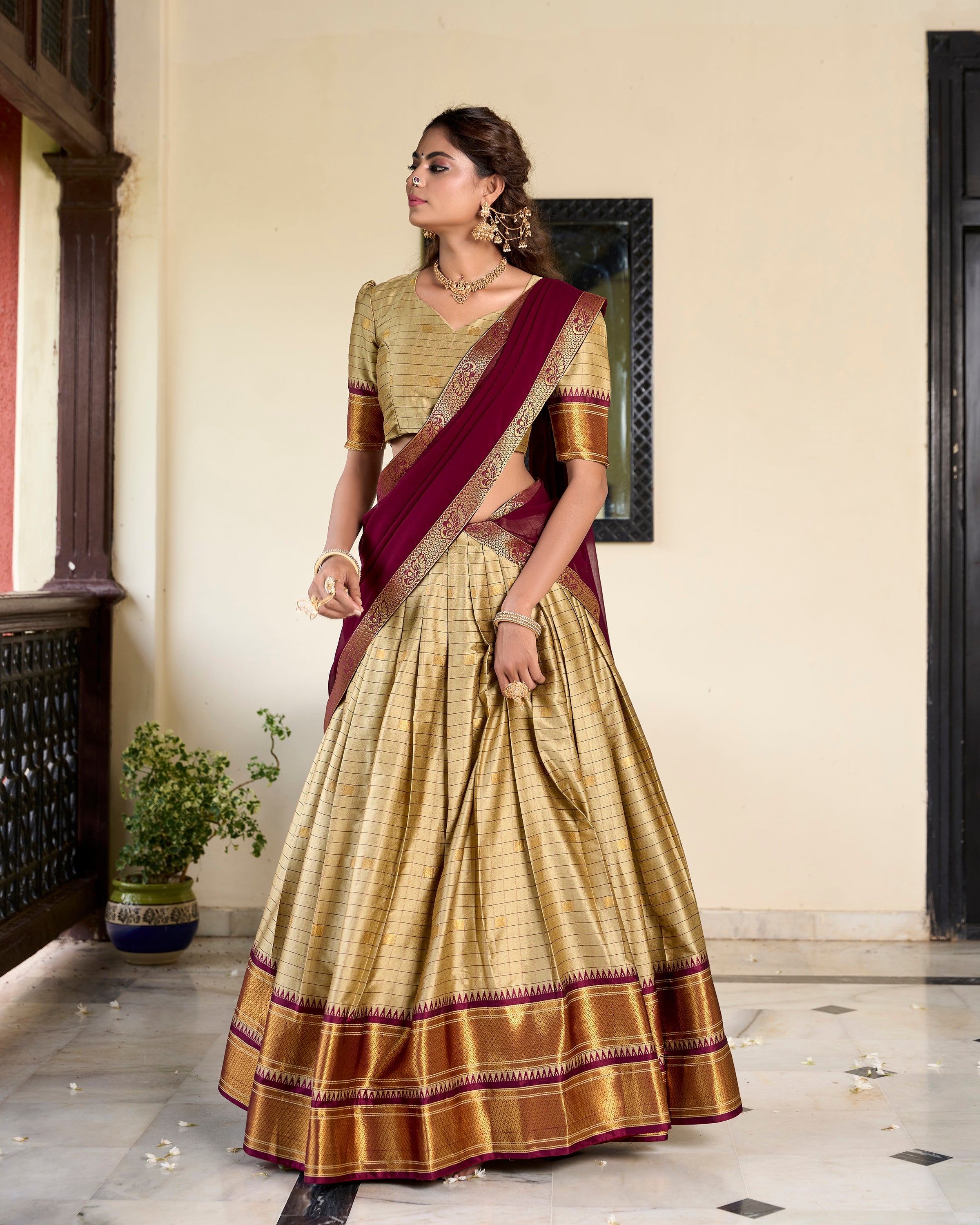 Lorenvalley Chiku Cotton Silk Weaving Work With Paithani Concept Lehenga Choli