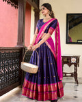 Lorenvalley Blue Cotton Silk Weaving Work With Paithani Concept Lehenga Choli