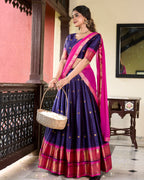 Lorenvalley Blue Cotton Silk Weaving Work With Paithani Concept Lehenga Choli