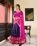 Lorenvalley Blue Cotton Silk Weaving Work With Paithani Concept Lehenga Choli