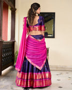 Lorenvalley Blue Cotton Silk Weaving Work With Paithani Concept Lehenga Choli