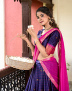 Lorenvalley Blue Cotton Silk Weaving Work With Paithani Concept Lehenga Choli