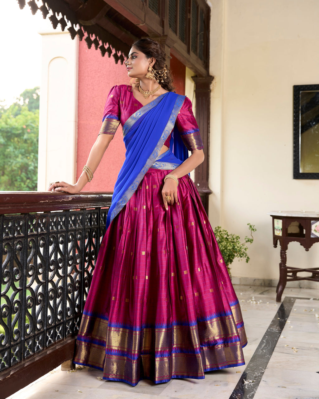 Lorenvalley Pink Cotton Silk Weaving Work With Paithani Concept Lehenga Choli