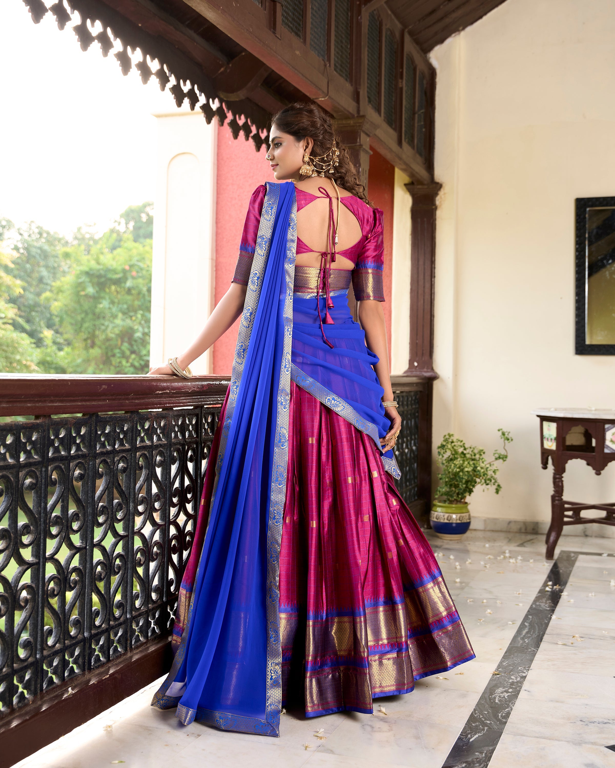 Lorenvalley Pink Cotton Silk Weaving Work With Paithani Concept Lehenga Choli