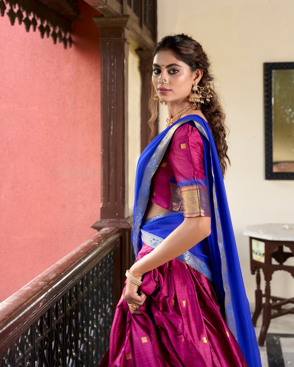 Lorenvalley Pink Cotton Silk Weaving Work With Paithani Concept Lehenga Choli