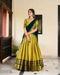 Lorenvalley Green Cotton Silk Weaving Work With Paithani Concept Lehenga Choli