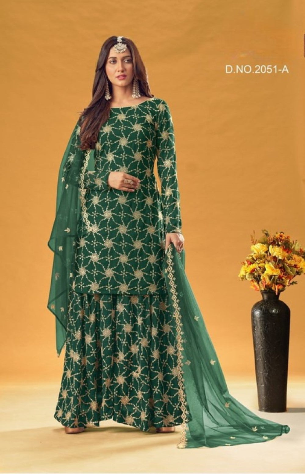 Anaita D Green Faux Georgette Plazzo Suit With Embroidery & Sequins Work - Distacart