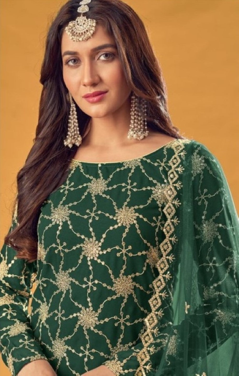 Anaita D Green Faux Georgette Plazzo Suit With Embroidery & Sequins Work - Distacart
