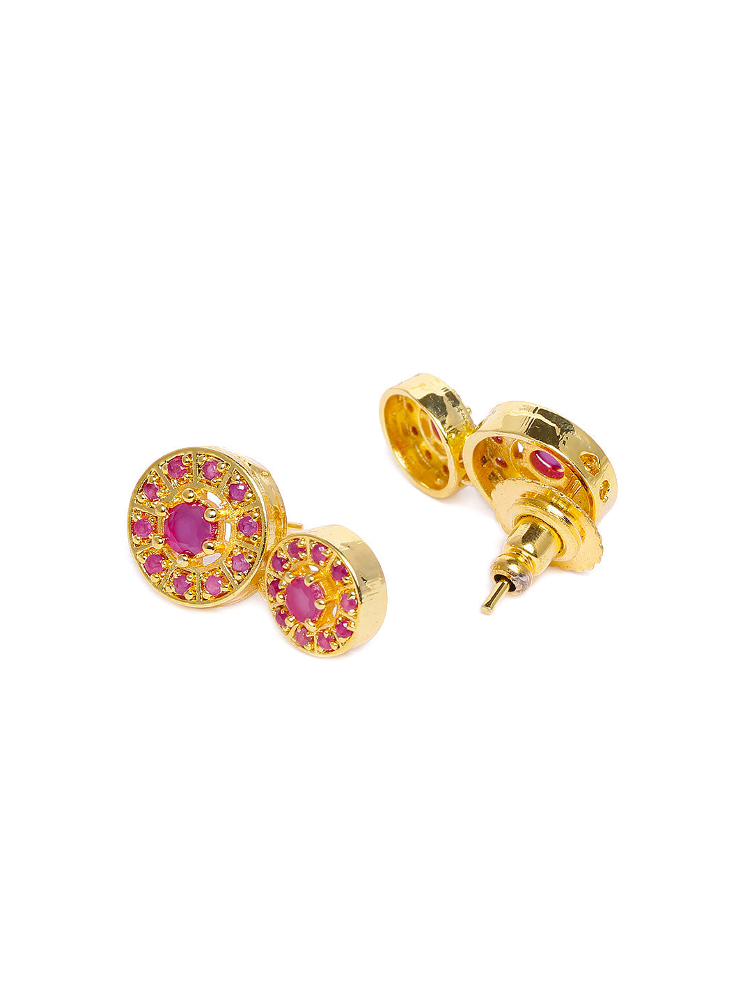 Zaveri Pearls Pink Gold-Plated Cubic Zirconia Studded Jewellery Set - Distacart