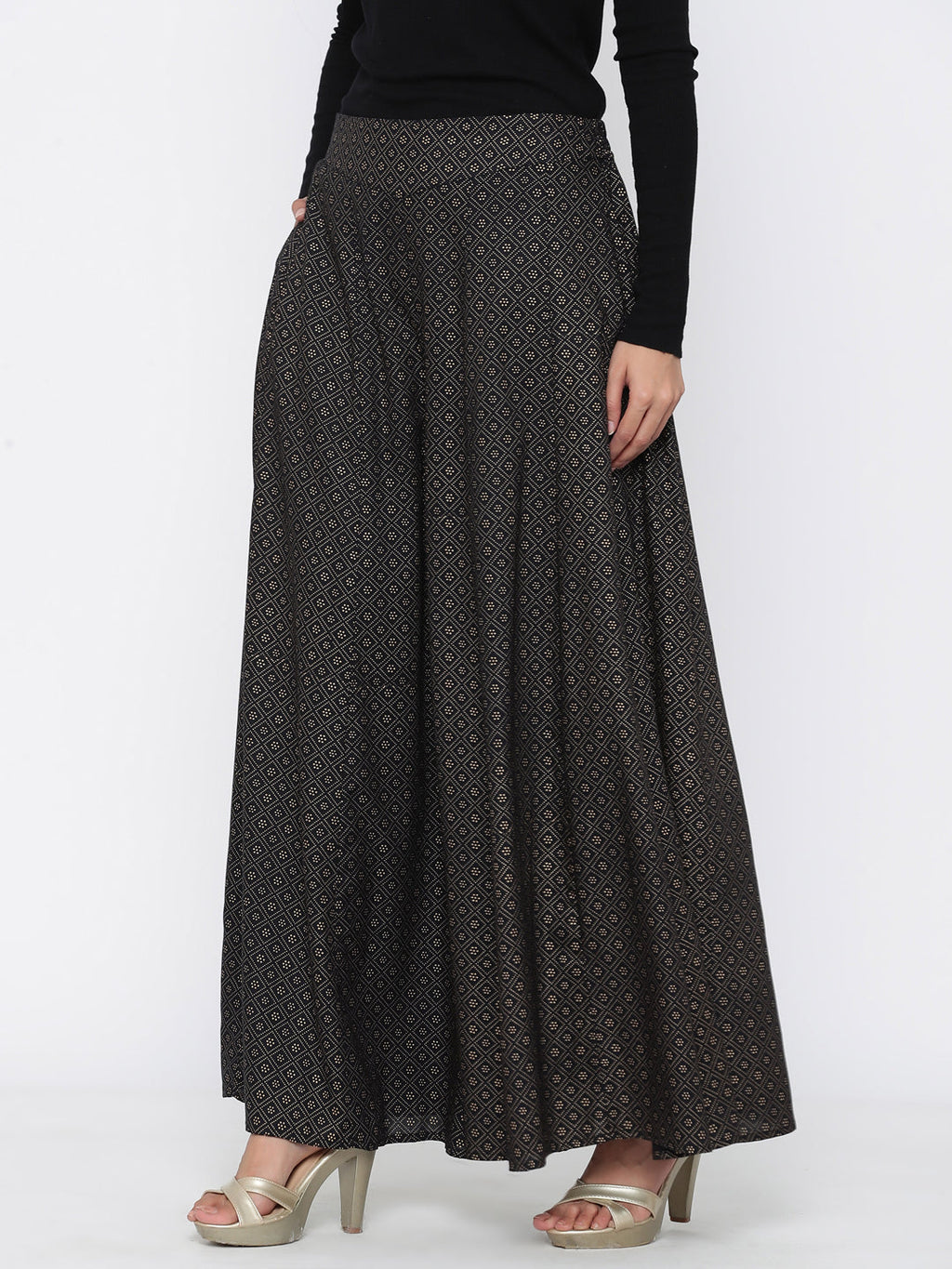 Juniper Women Black Rayon Printed Flared Palazzo - Distacart