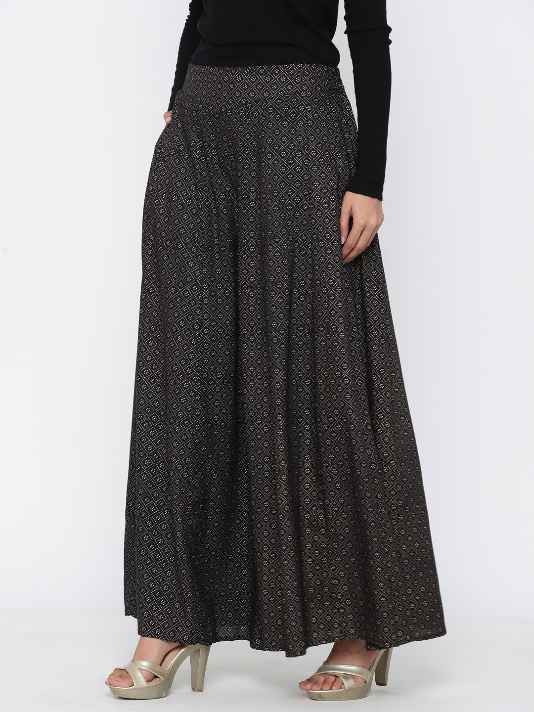 Juniper Women Black Rayon Printed Flared Palazzo - Distacart