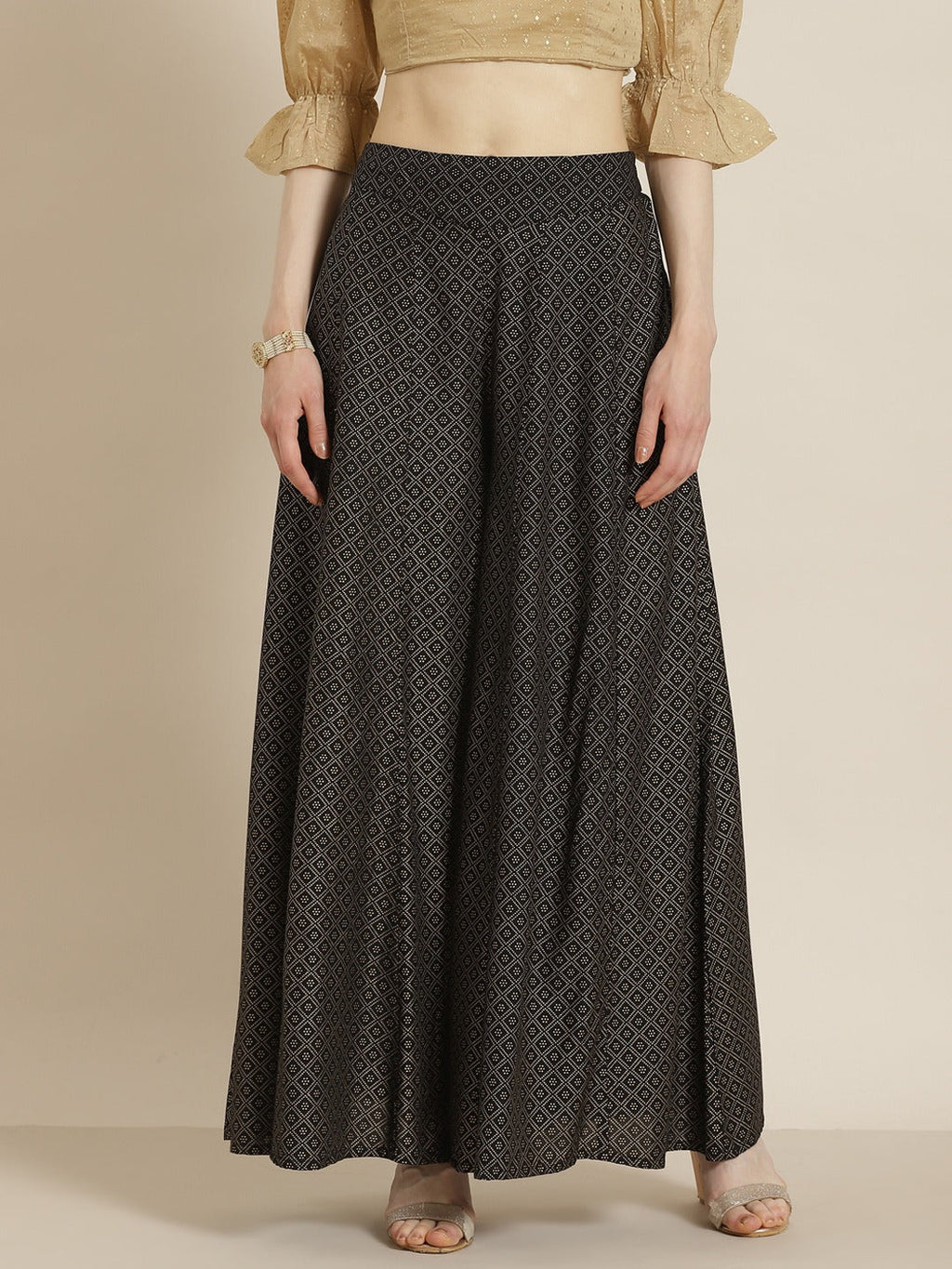 Juniper Black Geometric Printed Rayon Flared Women Palazzo With One Pocket - Distacart