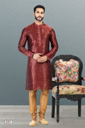 Raivat Ethnic Jacquard Banarasi Silk Pintux Work Kurta Pajama In Maroon Colour