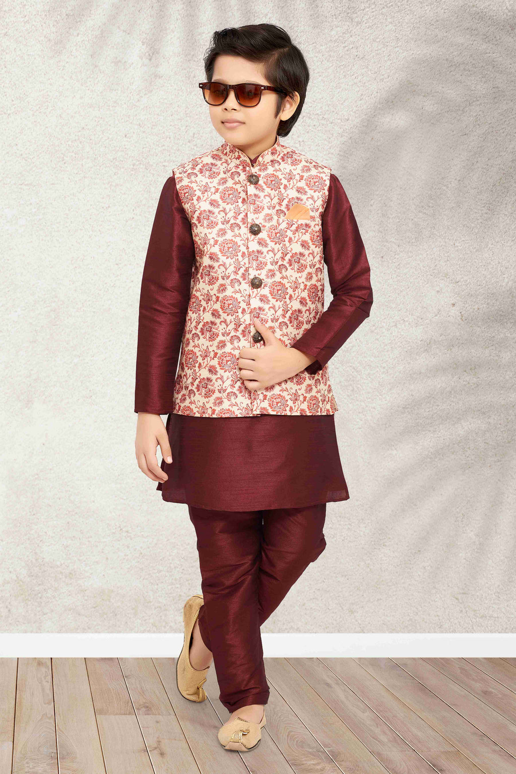 Raivat Ethnic Banarasi Silk Digital Printed Kurta Pajama With Jacket In Cream Colour - Distacart