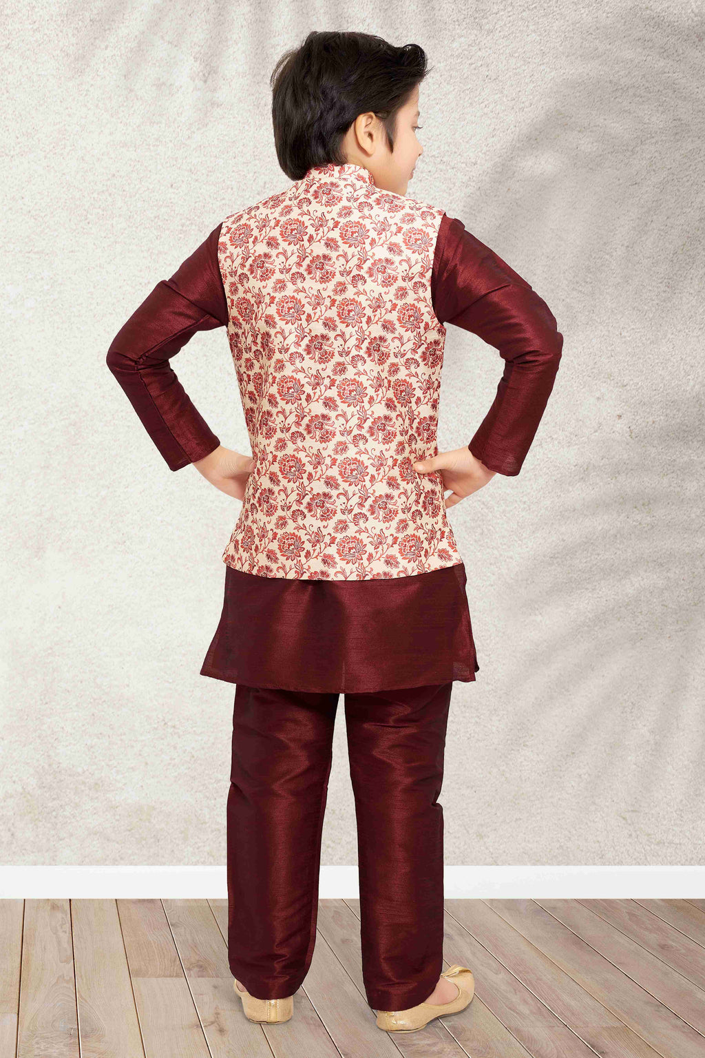Raivat Ethnic Banarasi Silk Digital Printed Kurta Pajama With Jacket In Cream Colour - Distacart