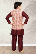 Raivat Ethnic Banarasi Silk Digital Printed Kurta Pajama With Jacket In Cream Colour - Distacart
