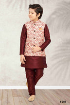 Raivat Ethnic Banarasi Silk Digital Printed Kurta Pajama With Jacket In Cream Colour - Distacart