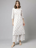 FIORRA Women's White Cotton A-Line Kurta Palazzo Set