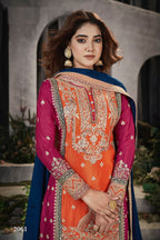 Anaita Orange And Pink Embroidered Viscose Chinon Salwar Suit - Distacart