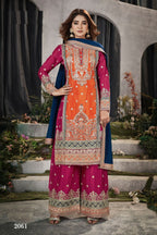 Anaita Orange And Pink Embroidered Viscose Chinon Salwar Suit - Distacart