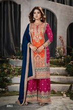 Anaita Orange And Pink Embroidered Viscose Chinon Salwar Suit - Distacart