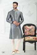 Raivat Ethnic Banarasi Silk Pintux Work Kurta Pajama In Grey Colour