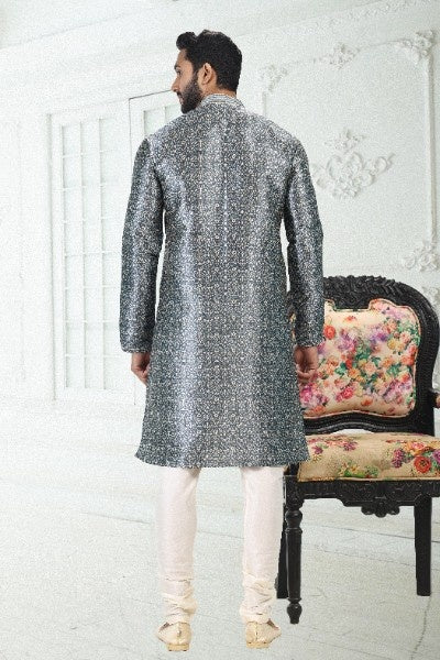 Raivat Ethnic Banarasi Silk Pintux Work Kurta Pajama In Grey Colour