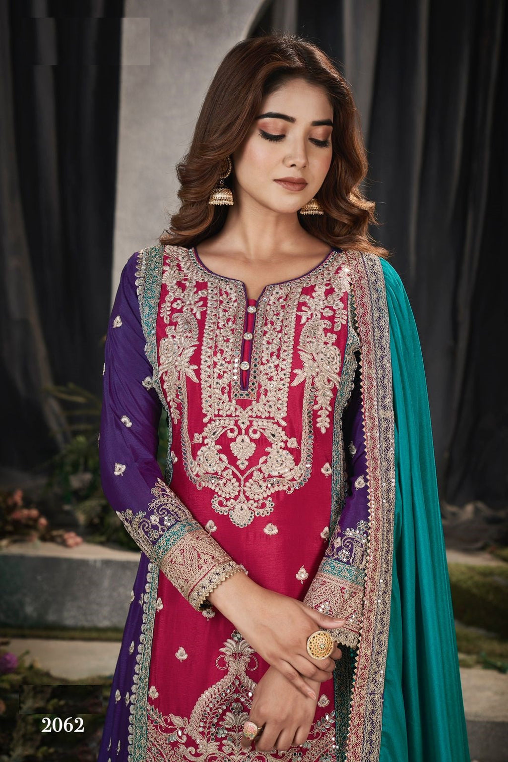 Anaita Maroon And Wine Embroidered Viscose Chinon Salwar Suit - Distacart