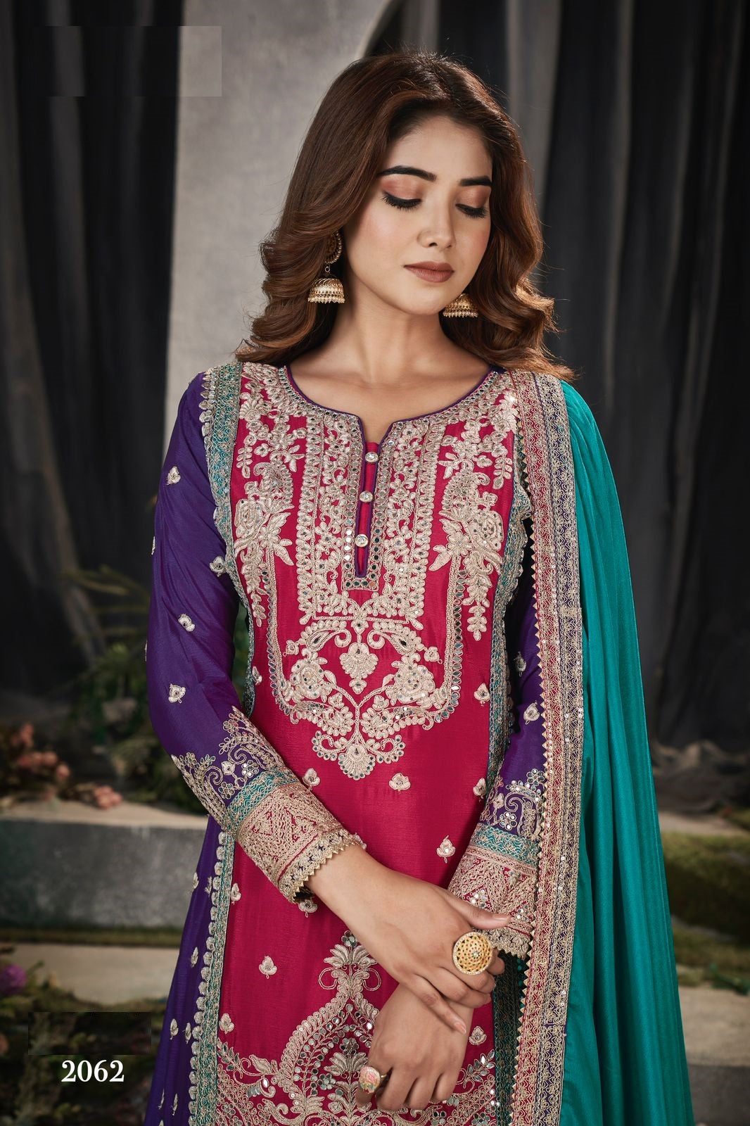 Anaita Maroon And Wine Embroidered Viscose Chinon Salwar Suit - Distacart