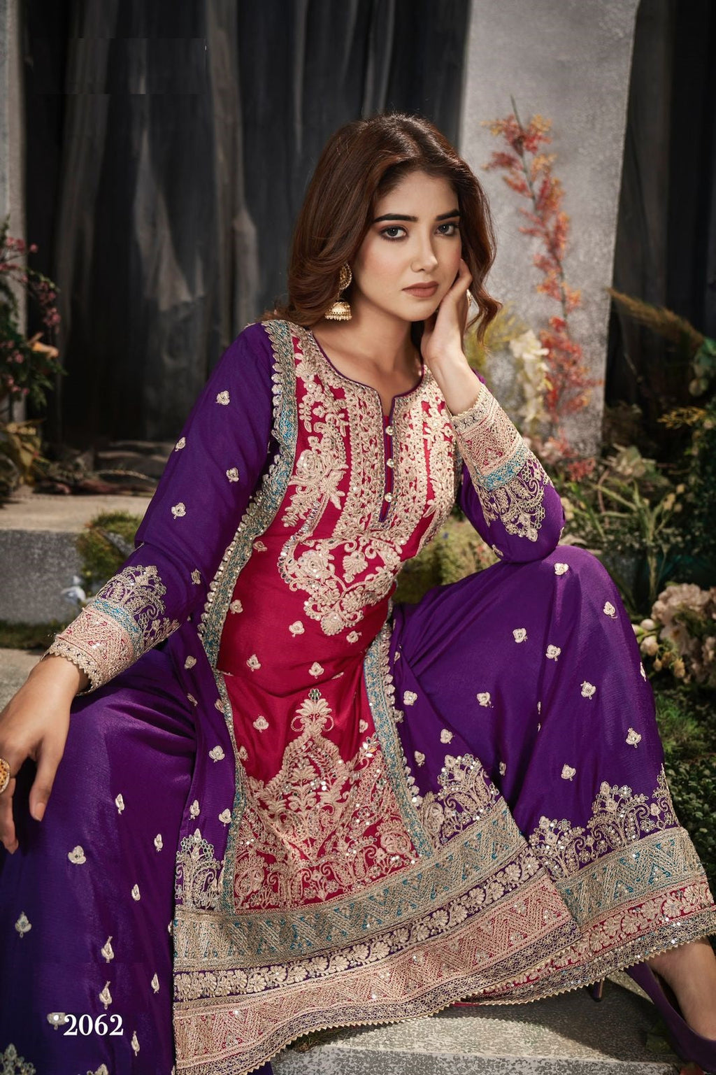 Anaita Maroon And Wine Embroidered Viscose Chinon Salwar Suit - Distacart