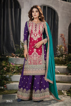 Anaita Maroon And Wine Embroidered Viscose Chinon Salwar Suit - Distacart