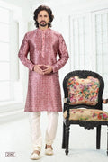 Raivat Ethnic Banarasi Silk Pintux Work Kurta Pajama In Dark Pink Colour