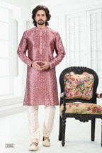 Raivat Ethnic Banarasi Silk Pintux Work Kurta Pajama In Dark Pink Colour