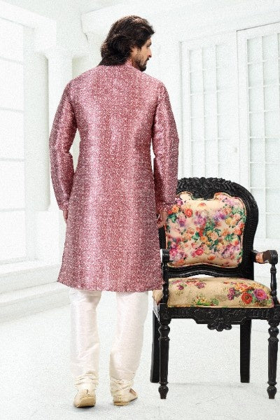 Raivat Ethnic Banarasi Silk Pintux Work Kurta Pajama In Dark Pink Colour