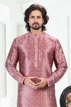 Raivat Ethnic Banarasi Silk Pintux Work Kurta Pajama In Dark Pink Colour