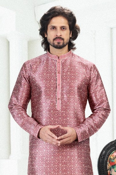 Raivat Ethnic Banarasi Silk Pintux Work Kurta Pajama In Dark Pink Colour